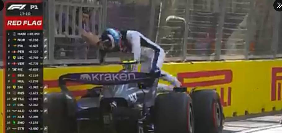 Video: Franco Colapinto chocó su Williams en la primera práctica del GP de Azerbaiyán