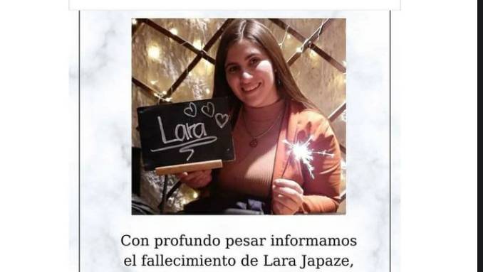 Mensajes de tristeza y conmoción por la muerte de Lara Japaze, la estudiante universitaria