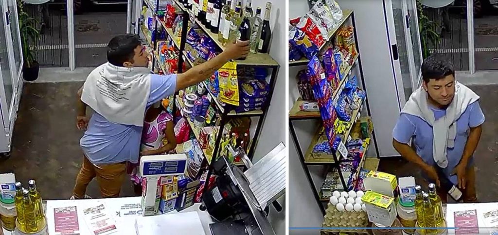 Video: usó a su hija de cómplice para robar un fernet en un negocio