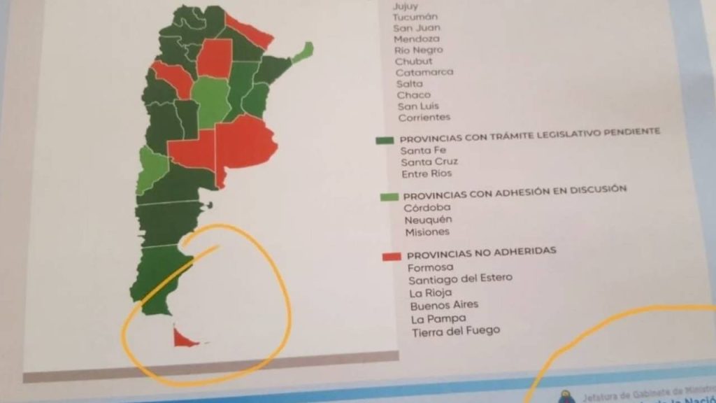 El Gobierno explicó por que no se incluyó a las Islas Malvinas en un mapa exhibido en un acto oficial