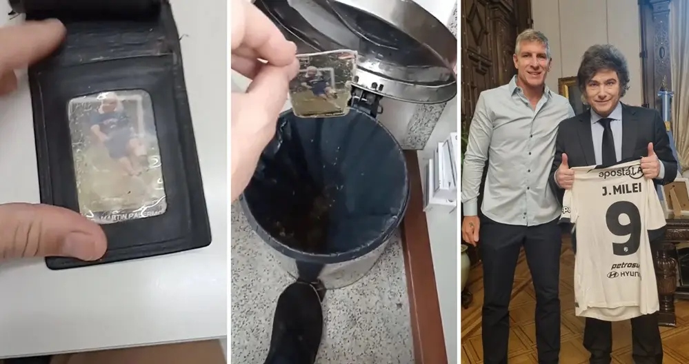 VIDEO: Tiró a la basura la foto de su ídolo Martín Palermo tras verlo junta Milei