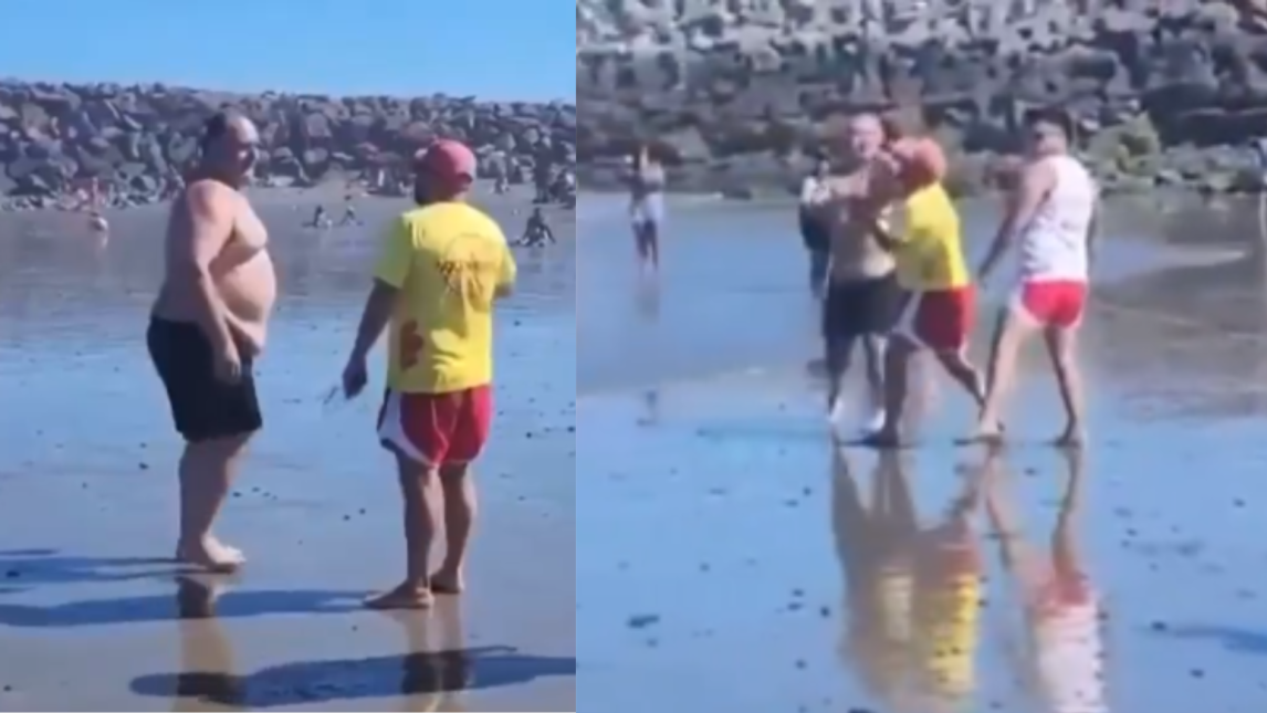 Video: le pidieron que no se metiera al mar en una zona peligrosa y terminó a las trompadas con los guardavidas