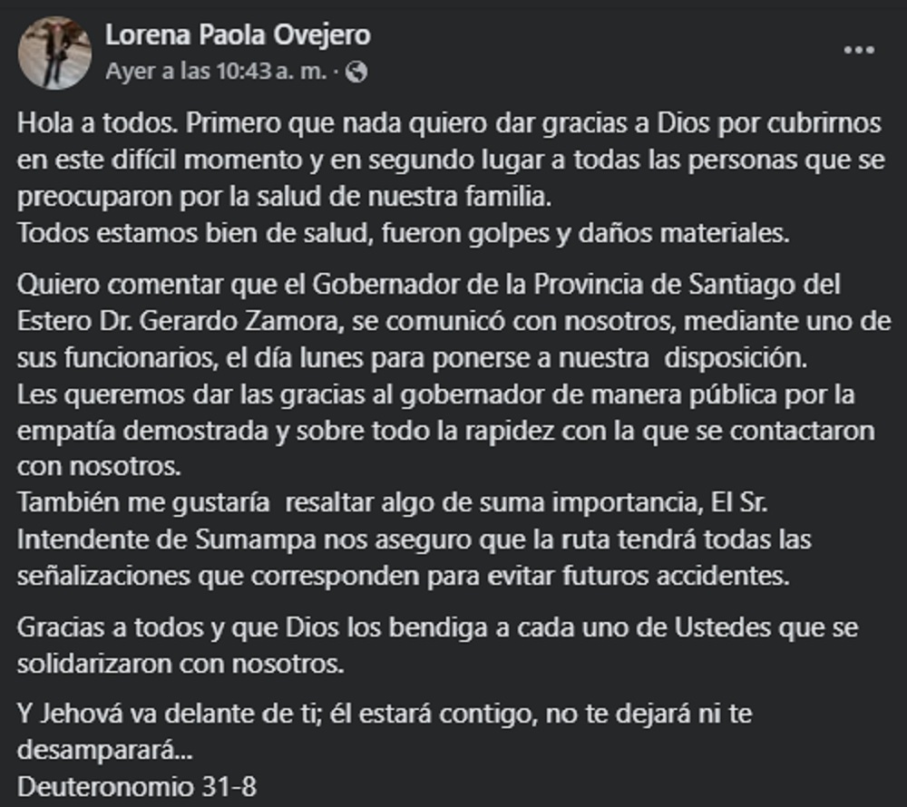 El posteo en Facebook
