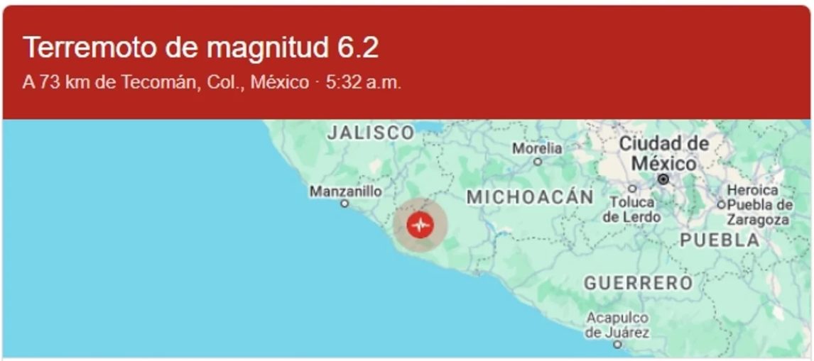 Sismo de 6,2 grados sacudió el centro y occidente de México