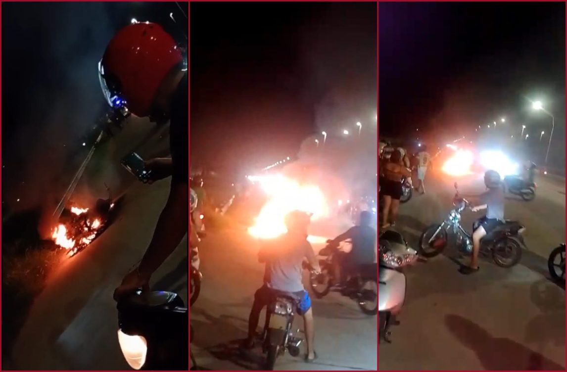 VIDEO: Pánico en la autopista por el incendio de una moto en “las picadas”
