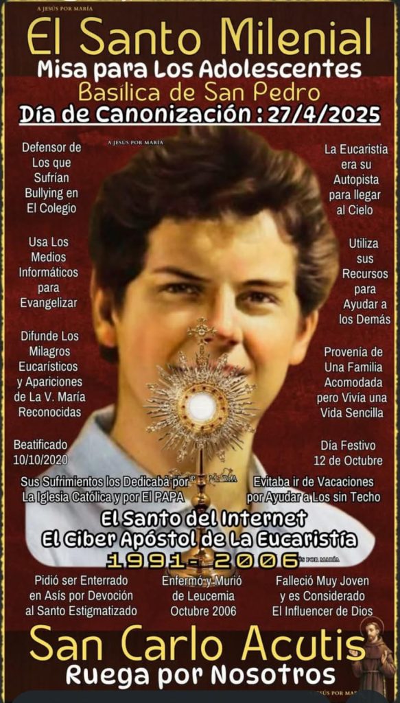 Convocan a participar de una jornada fraternal por la canonización del beato Carlo Acutis