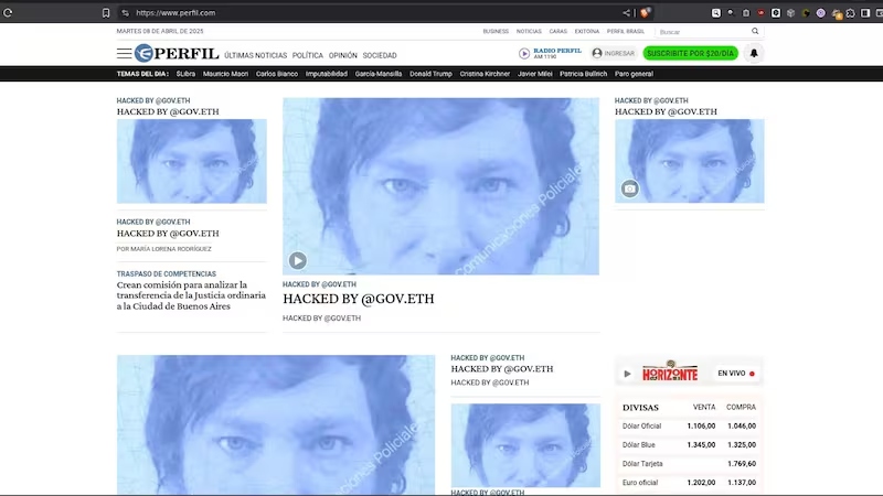 Hackearon el portal del diario Perfil y subieron una foto de Milei con mensajes antisemitas