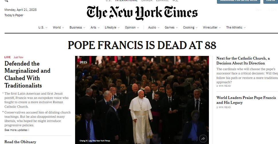 Así informaron la muerte del Papa Francisco los principales diarios del mundo