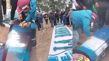 VIDEO. Hinchas de “Estuky” pintaron de azul y blanco el cajón de un reconocido hincha