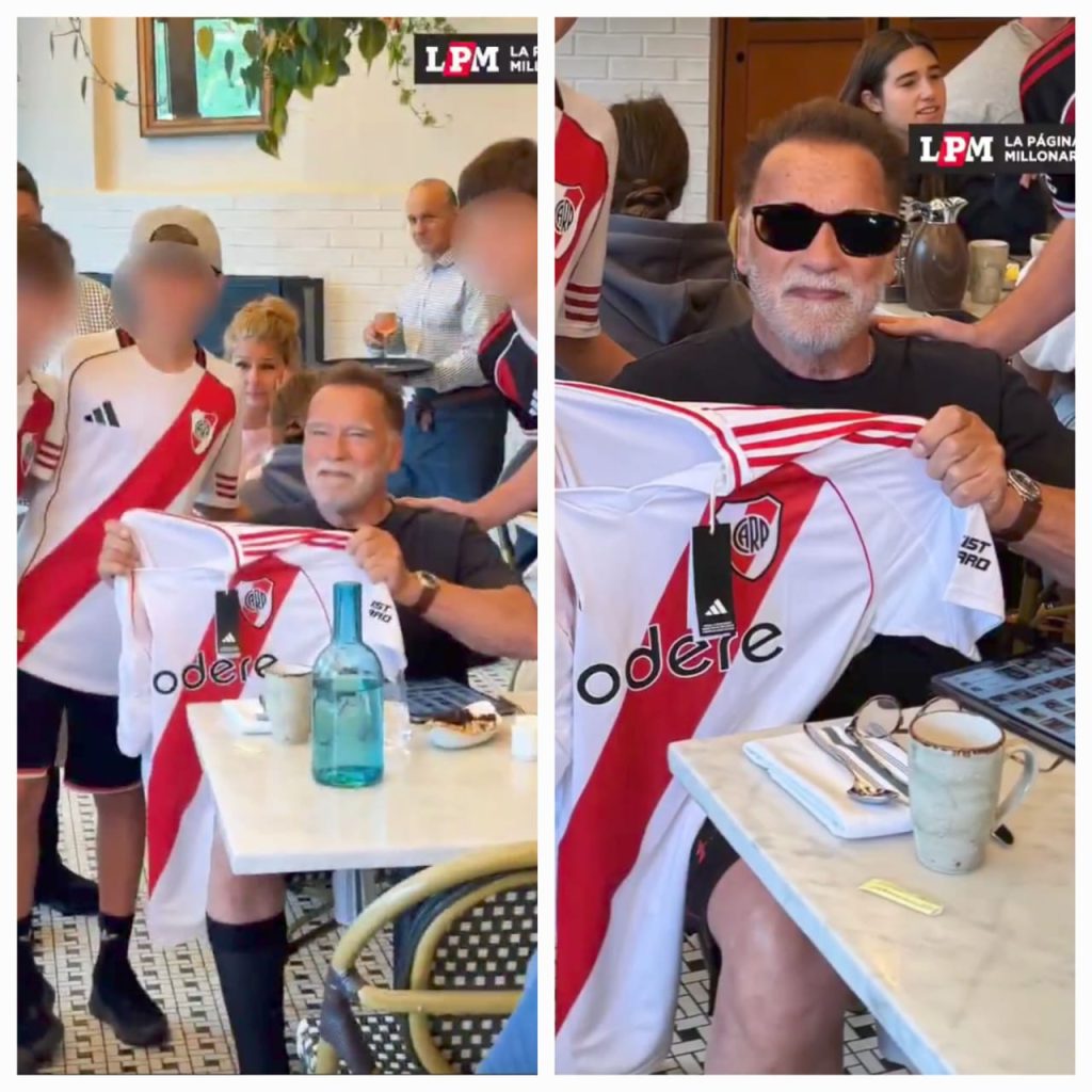 ¿Hincha de River? Por qué Arnold Schwarzenegger posó con la camiseta en la previa del partido
