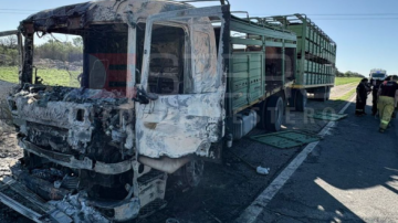 VIDEO | Alarma por un impresionante incendio de un camión jaula en San Marcos