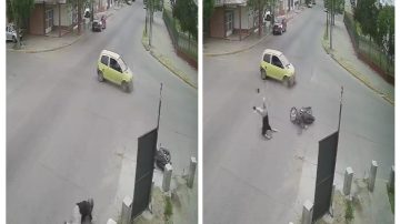 VIDEO | Impactante accidente: Un motociclista voló por el aire al chocar con un auto