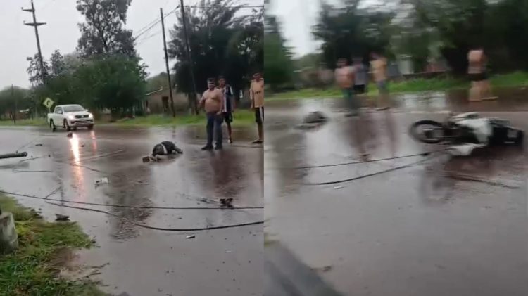 Las Termas: un poste cayó en la calle y provocó la caída de una pareja que circulaba en moto