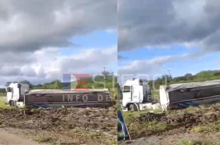 Ruta 34: volcó un camión cisterna con combustible a la altura de Lugones