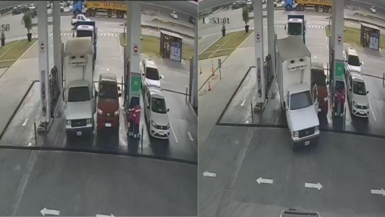 Imprudencia total en una estación de servicios: un camión sin chofer terminó destrozando una camioneta nueva