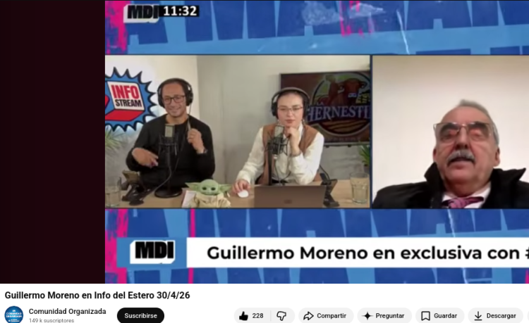 Comunidad Organizada, el canal de Youtube de Guillermo Moreno compartió la entrevista que le realizó Info del Estero