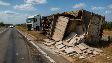 Ruta Nacional 34: un camión volcó su acoplado y perdió la carga de cerámicos