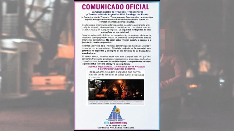 ATTTA repudió las agresiones contra trabajadoras sexuales trans tras la denuncia difundida por Info del Estero