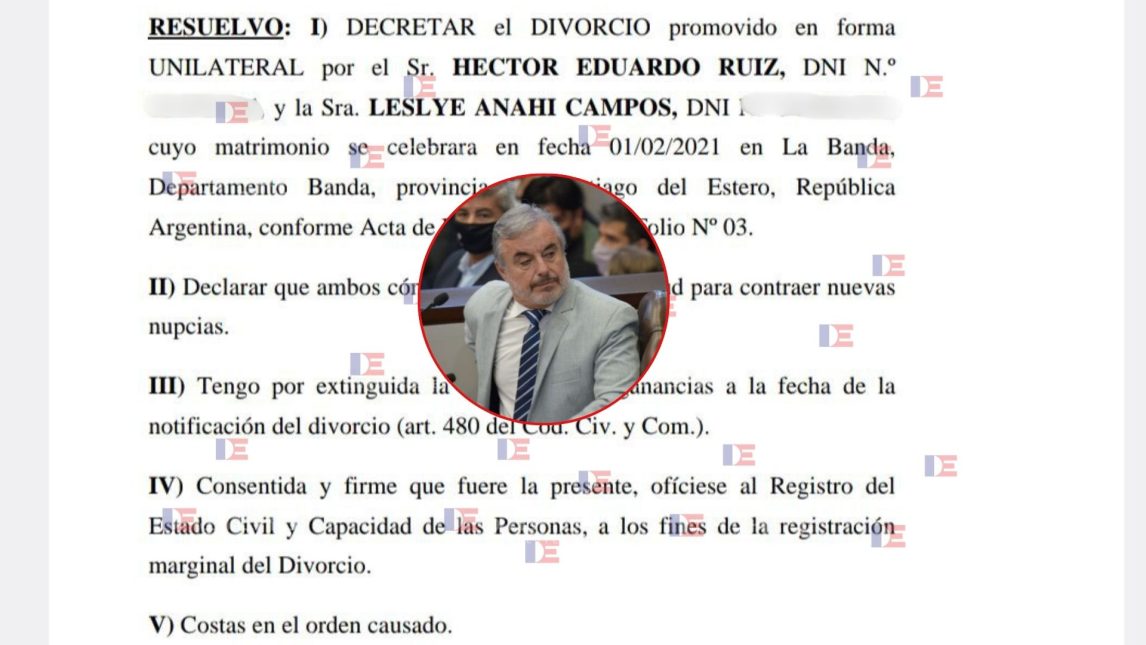 EXCLUSIVO DE INFO DEL ESTERO: Salió la sentencia de divorcio de “Chabay” Ruiz con la concejala Campos y el ex intendente ofreció una cuota alimentaria de 100 mil pesos