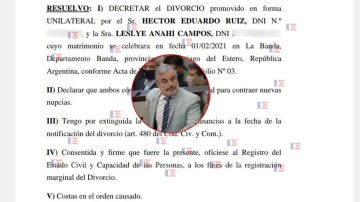 EXCLUSIVO DE INFO DEL ESTERO: Salió la sentencia de divorcio de “Chabay” Ruiz con la concejala Campos y el ex intendente ofreció una cuota alimentaria de 100 mil pesos