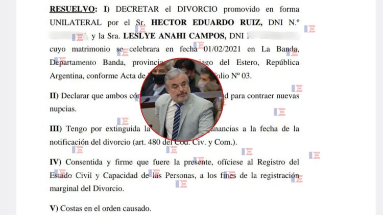 EXCLUSIVO DE INFO DEL ESTERO: Salió la sentencia de divorcio de “Chabay” Ruiz con la concejala Campos y el ex intendente ofreció una cuota alimentaria de 100 mil pesos