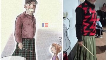 La tierna imagen del “profe con pollera”: le enseñaba a bailar a niñas y quedó eternizado en un dibujo