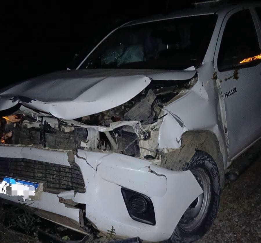 Camioneta chocó contra un vacuno en la Ruta Nº 92