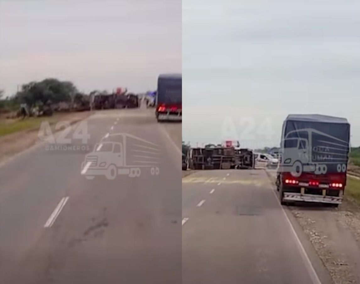 Departamento Aguirre: un camión volcó en la Ruta 34 y piden precaución al transitar por la zona