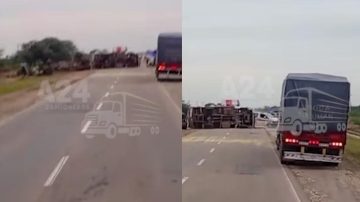 Departamento Aguirre: un camión volcó en la Ruta 34 y piden precaución al transitar por la zona