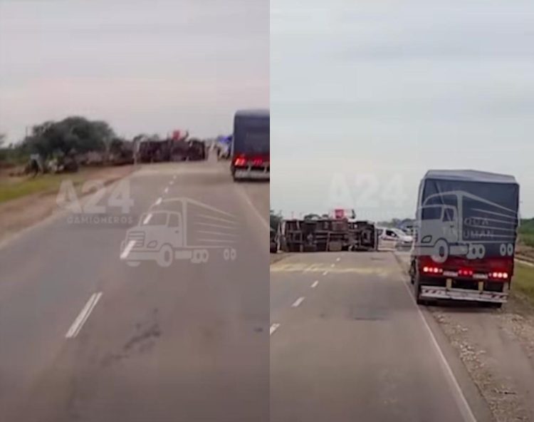 Departamento Aguirre: un camión volcó en la Ruta 34 y piden precaución al transitar por la zona