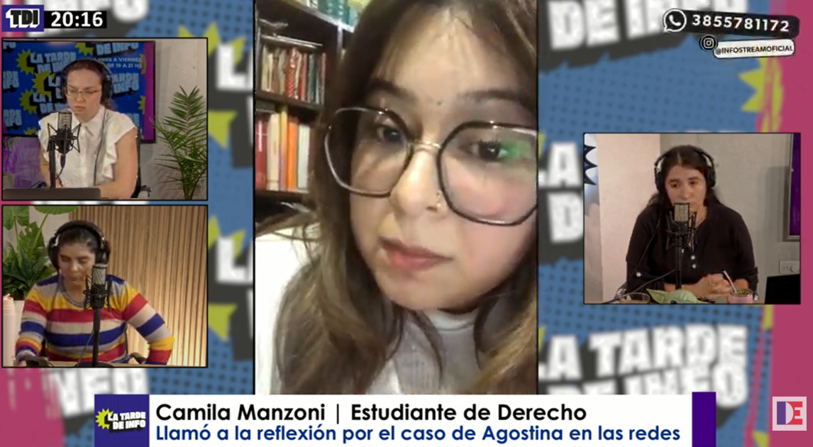 Camila Manzoni, estudiante de abogacia, reflexionó en la TDI sobre el femicidio de Agostina Vega