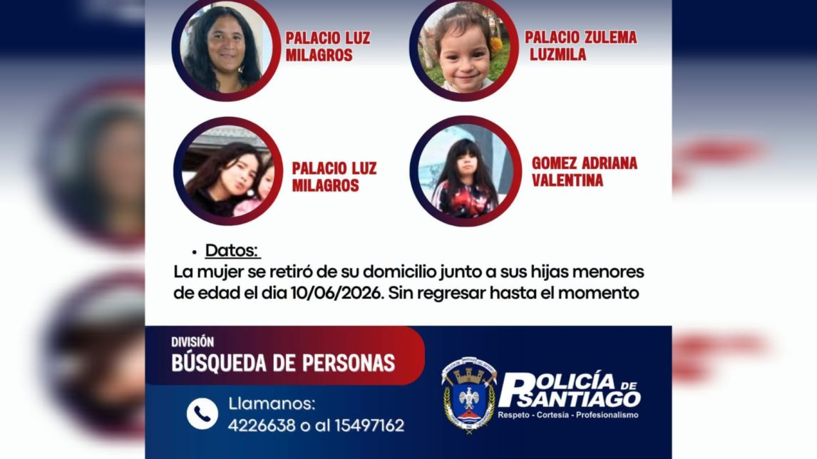 Buscan en Santiago a una mujer y sus tres hijas oriundas de Paraná