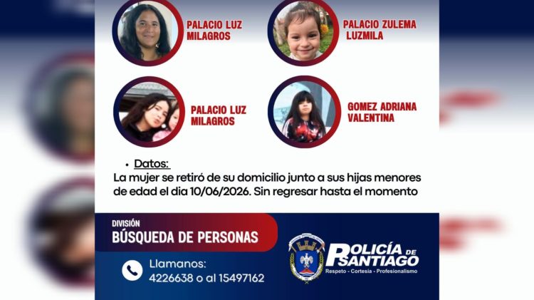 Buscan en Santiago a una mujer y sus tres hijas oriundas de Paraná