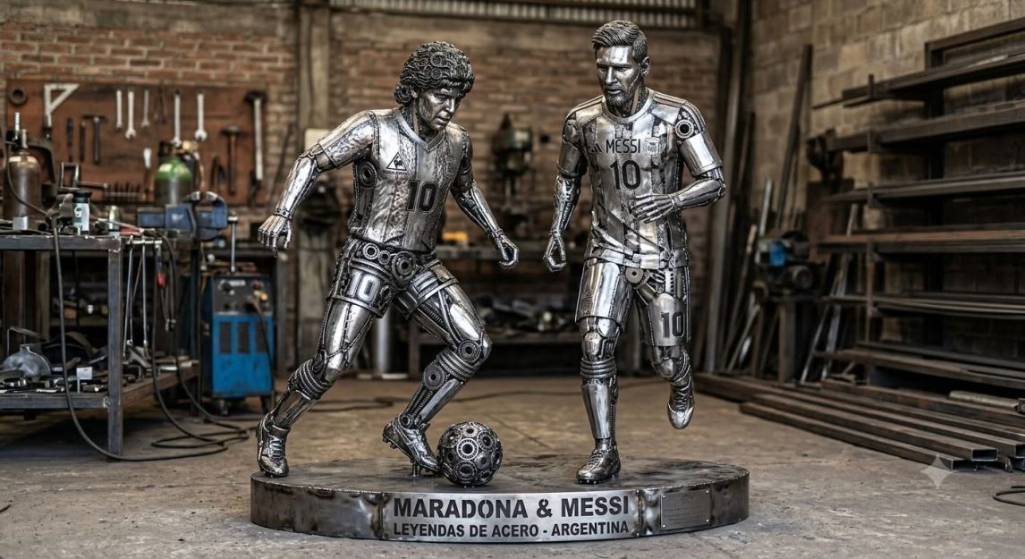 Termeño promete regalar una escultura de Messi y Maradona si gana Argentina
