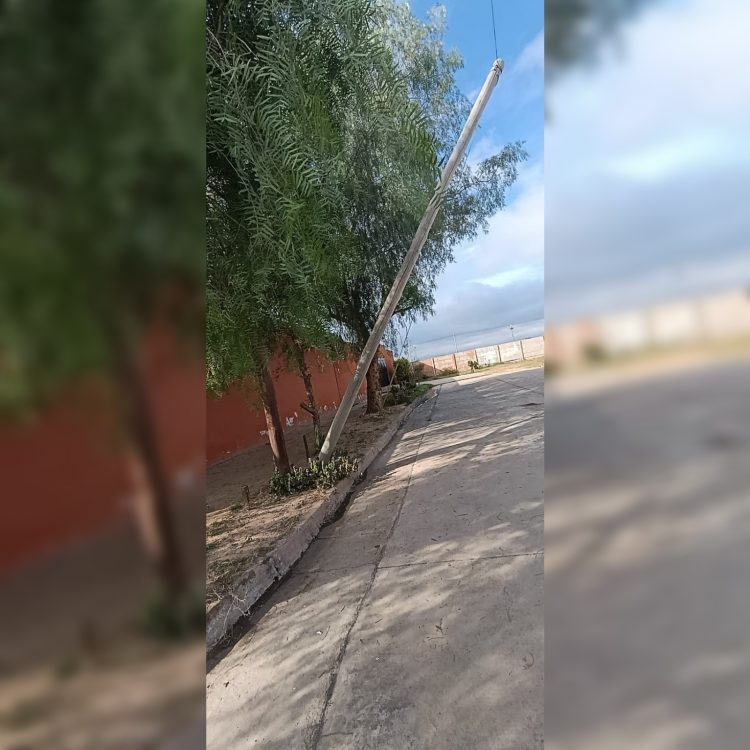 B° Campo Contreras: alertan por un poste a punto de caer