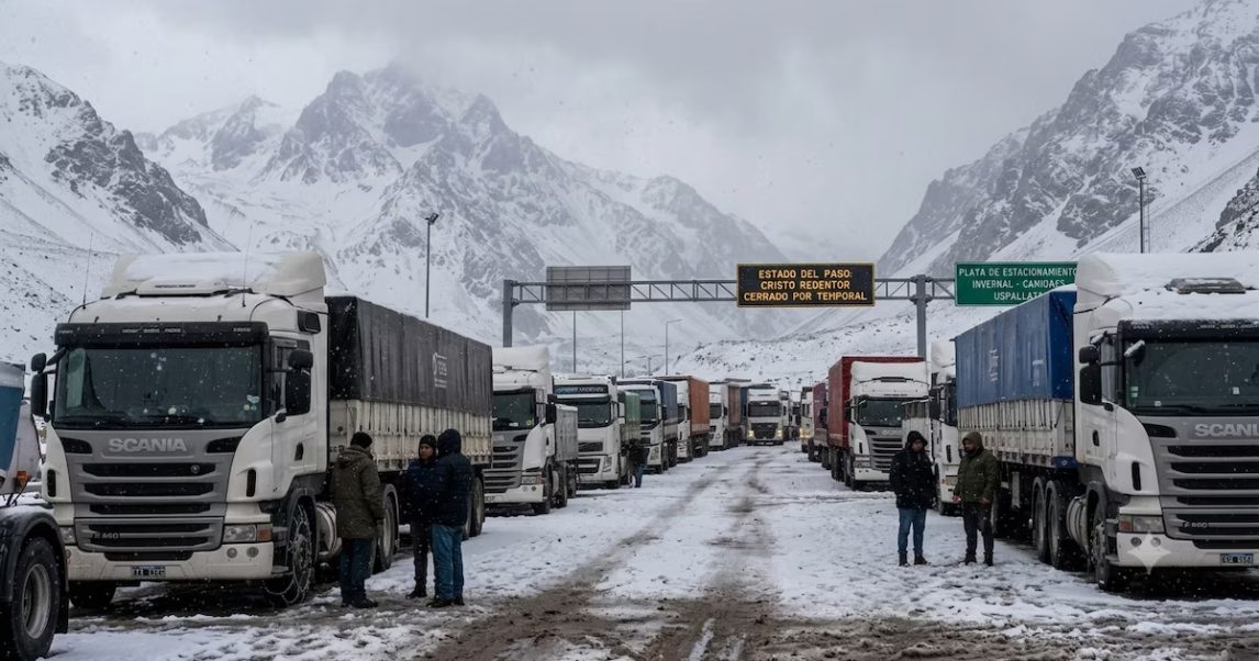 Nevadas intensas: cerraron los pasos fronterizos de Mendoza, Neuquén y Río Negro y hay 580 camiones varados