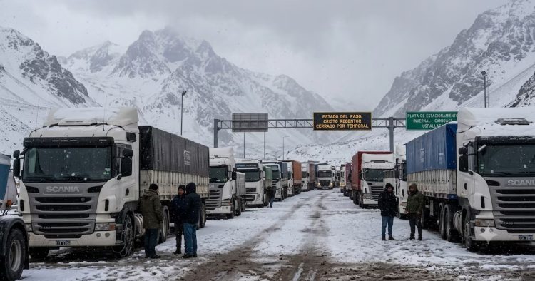 Nevadas intensas: cerraron los pasos fronterizos de Mendoza, Neuquén y Río Negro y hay 580 camiones varados