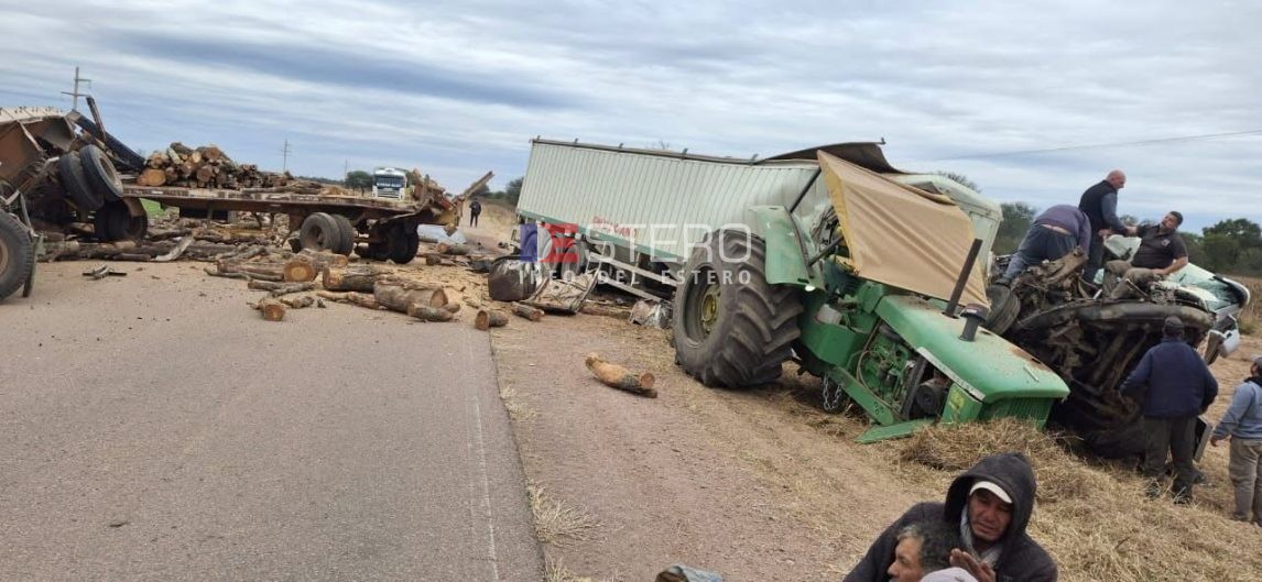 Violento choque entre un camión cerealero y un tractor en la Ruta 92: trasladan heridos al Hospital de Quimilí