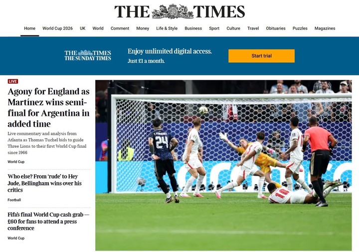 “Corazones rotos”: así reflejaron los medios ingleses la remontada de Argentina